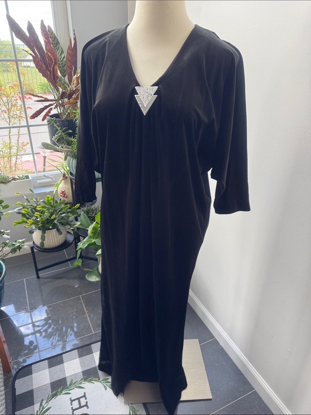 Vintage David Brown Boutique Black Kaftan Style Robe or Midi Dress